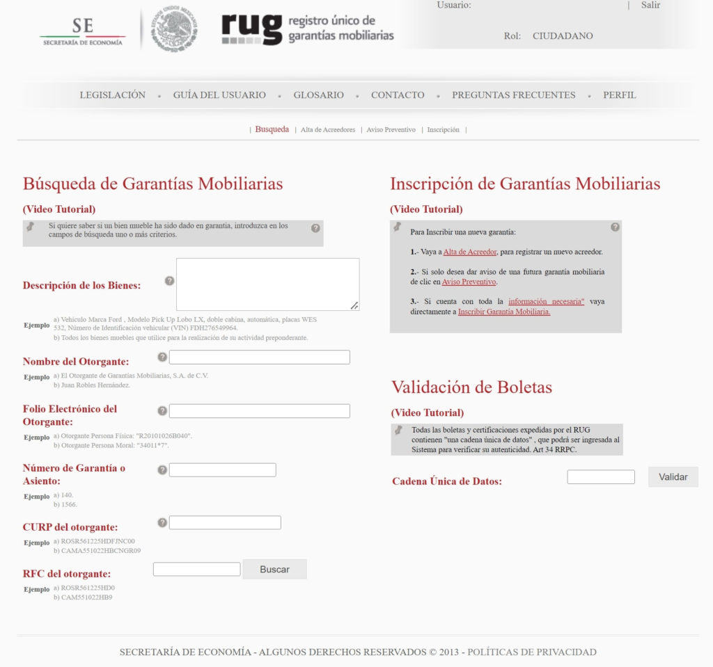 RUG, comparable tool for UCC filings in Mexico